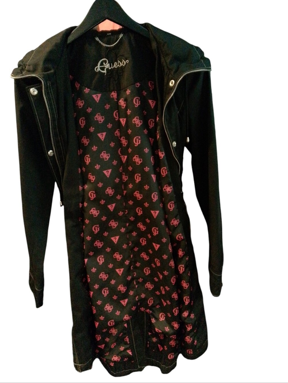 Guess Women’s Black Utility Trench Coat Jacket with Monogram Lining - Picture 5 of 9
